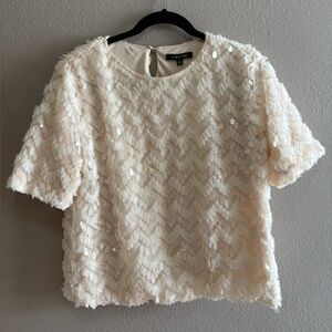 White Sequin Blouse with Peter Pan Collar
